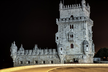 Fototapeta na wymiar Portugal, Lisbon, view of the belem tower at night . Historical monument