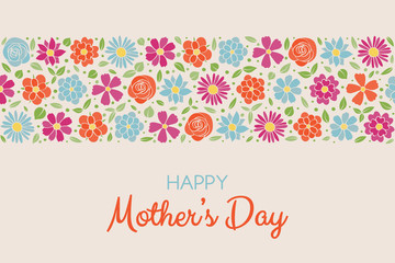 Mother's Day - cute card with hand drawn flowers and greeting. Vector.