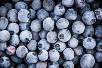 Frozen blueberry fruits, close up