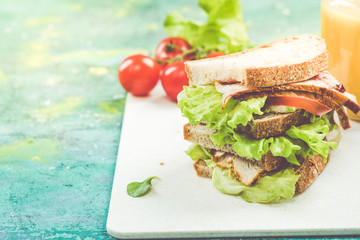 Healhy breakfast on serving marble board