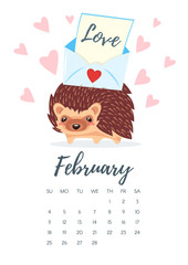 February 2018 year calendar page 