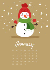 Fototapeta na wymiar January 2018 year calendar page