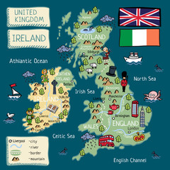 Cartoon map of United Kingdom and Ireland