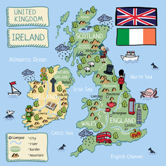 Cartoon map of United Kingdom and Ireland