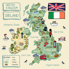 Cartoon map of United Kingdom and Ireland
