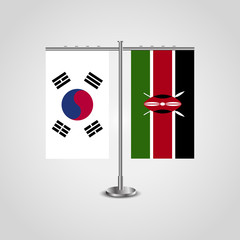 Table stand with flags of South Korea and Kenya.Two flag. Flag pole. Symbolizing the cooperation between the two countries. Table flags