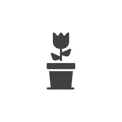 Tulip flower in a pot vector icon. filled flat sign for mobile concept and web design. Houseplant simple solid icon. Symbol, logo illustration. Pixel perfect vector graphics