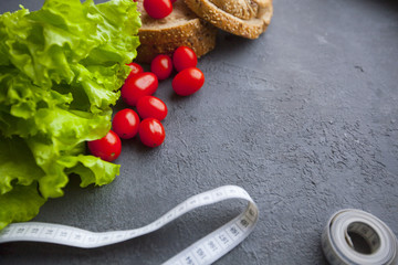 Healthy breakfast on dark stone background