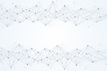 Geometric abstract background with connected line and dots. Structure molecule and communication. Scientific concept for your design. Medical, technology, science background. illustration.