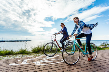 Fototapeta premium Healthy lifestyle - people riding bicycles