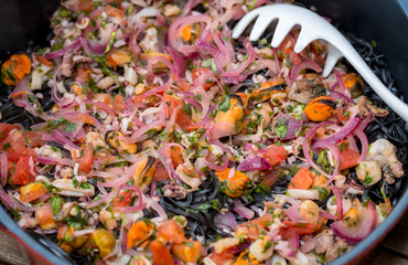 The healthy diet,  seafood and vegetables