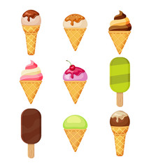 Set of ice cream icons isolated on white background. vector illustration.