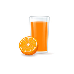 Glass with fruit orange juice. Natural fresh drink. Vector illustration.