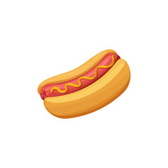 Vector hot dog with mustard isolated on white background.