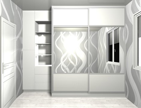 3D rendering wardrobe with mirrored sliding doors