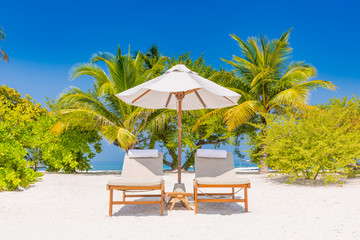 Idyllic tropical beach landscape for background or wallpaper. Design of tourism for summer vacation holiday destination concept.