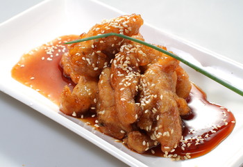 European dish with sauce and sesame