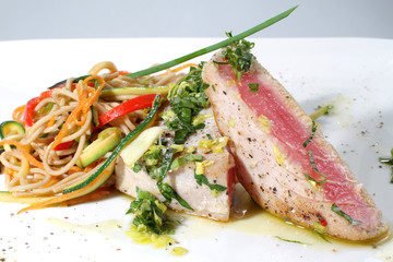 Tuna red fish dish of European cuisine