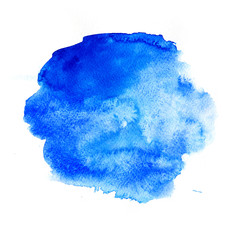 Blue stain colorful texture. Abstract hand drawn watercolor background.