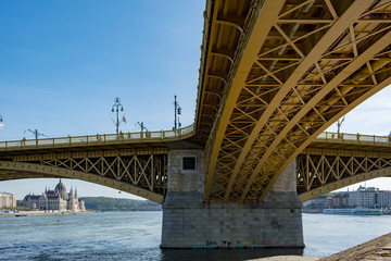 Scenic view of Margit bridge in Budapest.