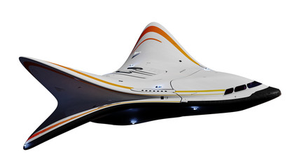 futuristic spaceship isolated on white background, shuttle aircraft concept (3d science fiction illustration) © dottedyeti