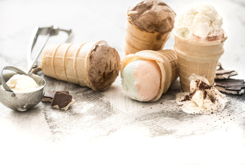 different ice cream in a cone