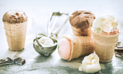 Fototapeta premium different ice cream in a cone