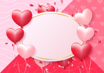 Women's Day and 8 March design for greeting card. Banners or web. 3D paper and baloons style. Heart hanging on a thread, inscription: Happy womens Day, pink background. Vector illustration. EPS 10.