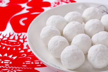 Fototapeta na wymiar Traditional Chinese sweet rice ball. Tang Yuan is a dessert made of glutinous rice