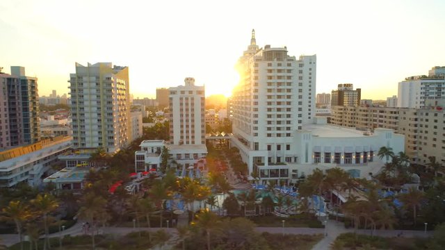 Beautiful aerial sunset in Miami 4k 30p