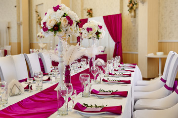 Table set for wedding or another catered event dinner.