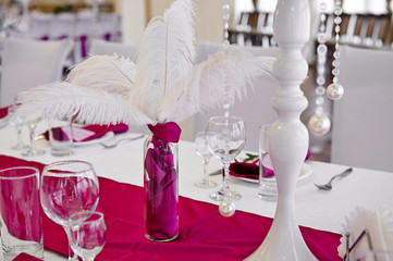 Table set for wedding or another catered event dinner.