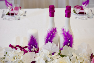 Obraz na płótnie Canvas champagne bottles decoration for wedding day