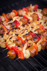 spicy shrimp and sausage skewer