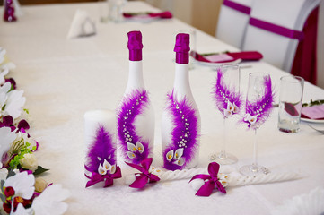 Obraz na płótnie Canvas champagne bottles decoration for wedding day