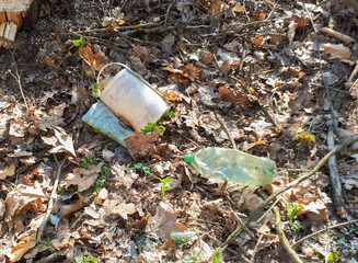 Obraz premium trash in the forest. environment pollution