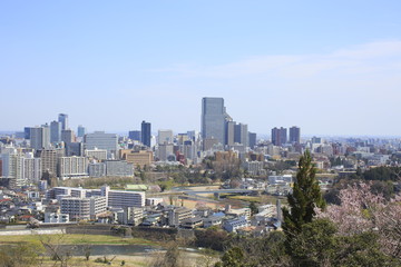 Obraz premium Panoramiczny widok na miasto Sendai