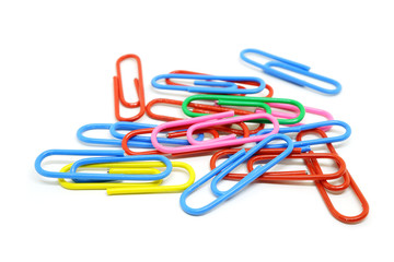 colorful paper clips isolated on white background
