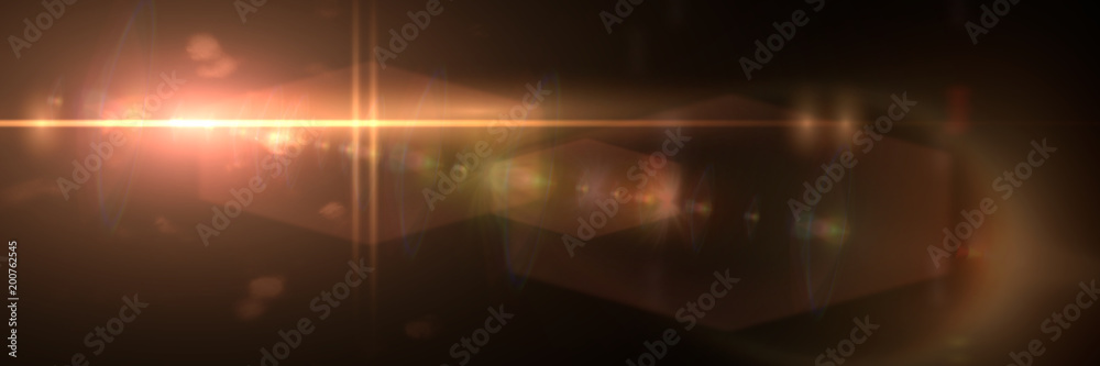 Sticker intense golden lens flare effect overlay banner texture with hexagonal bokeh effects and anamorphic 