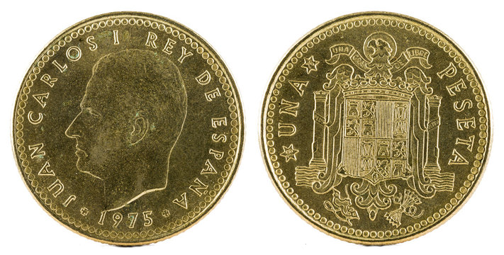Old Spanish coin of 1 pesetas, Juan Carlos I. Year 1975, 1976 in the stars.