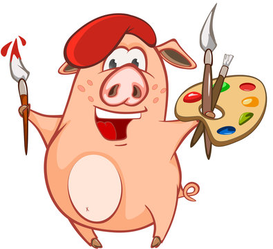 Illustration of a Cute Pig. Cartoon Character 