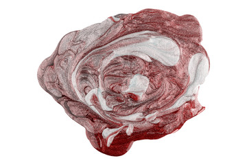 Mixed colors red and pink with silver glitter smeared nail polish blot, isolated on white background, clipping path included