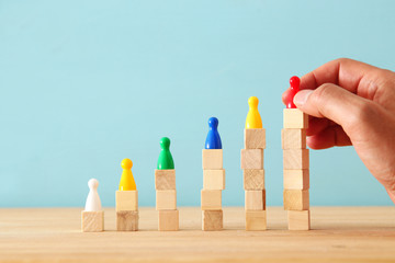 concept image of hand putting figure on top of chart, human resources and management concept.
