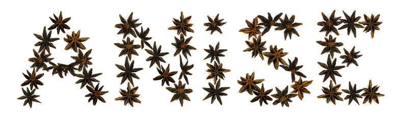 The word anise consists of the fruits of star anise. Fragrant Indian spices isolated on white background.