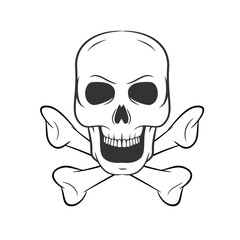 Hand drawn skull with bones. icon on white background