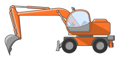 Construction excavator on a white background. Vector illustration, isolated. Flat illustration