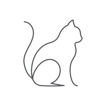 set of cute cats on white background, line style icon vector