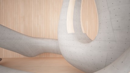 Empty dark abstract concrete and wood smooth interior. Architectural background. 3D illustration and rendering