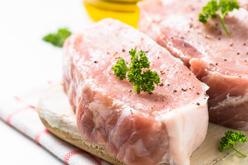 Pork meat steak on white. 