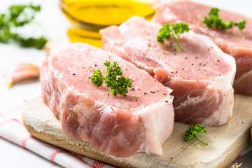 Pork meat steak on white. 